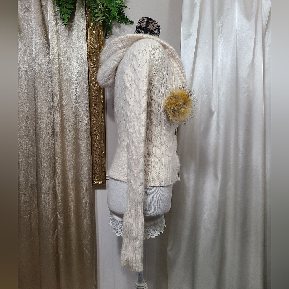 ♡ Y2K ♡ Abercrombie Cream Wool & Rabbit Hair Babydoll Sweater Fur Pompoms - Picture 5 of 11